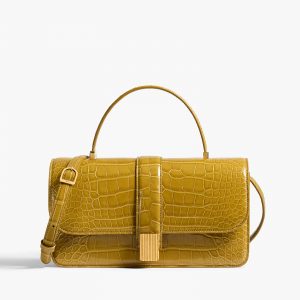 Khaite Blake Top Handle Bag in Golden Olive Alligator