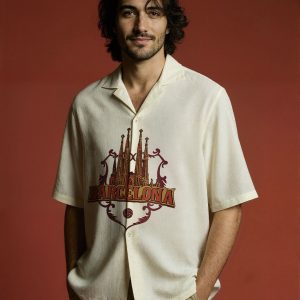 Shop Football Barcelona Linen-Blend Cuban Shirt