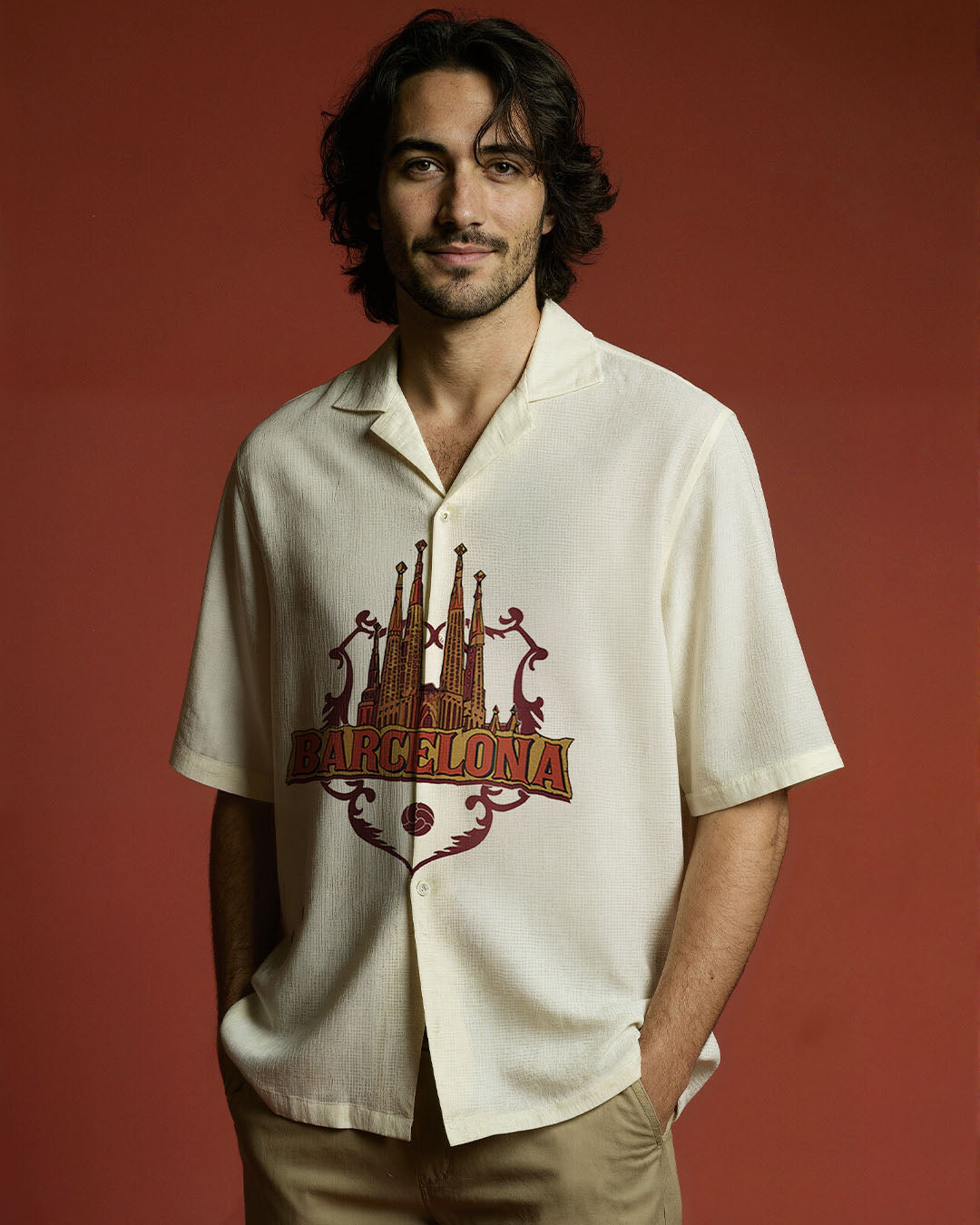 Shop Football Barcelona Linen-Blend Cuban Shirt