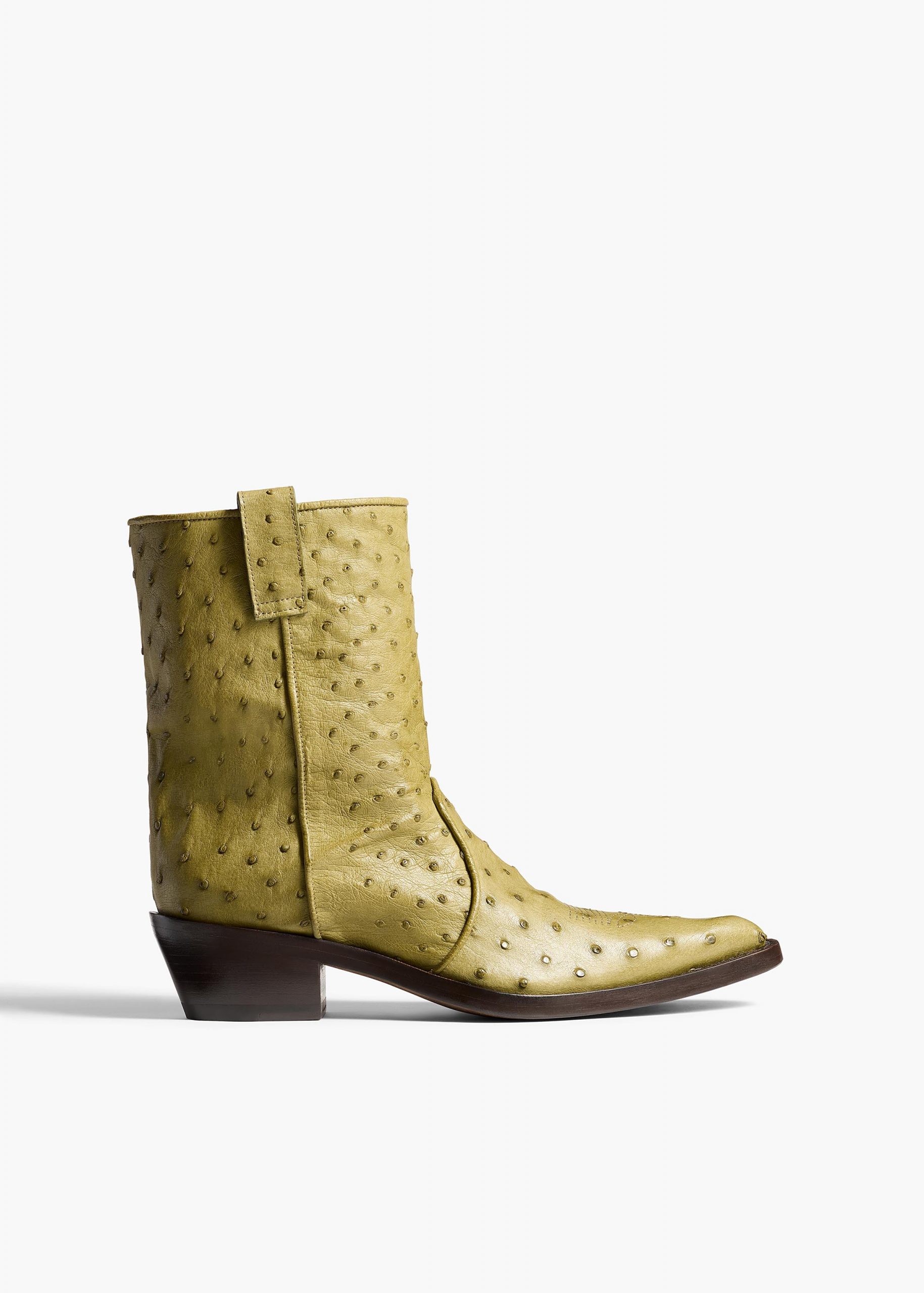 Khaite Clive Ankle Boot in Olive Ostrich