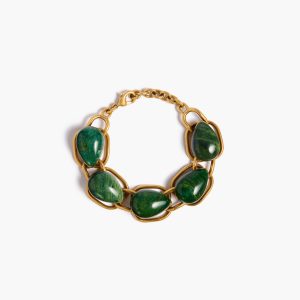 Khaite Cyclone Stone Bracelet in Antique Gold with Green