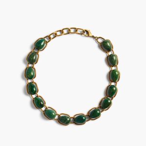 Khaite Cyclone Chain Necklace in Antique Gold with Green