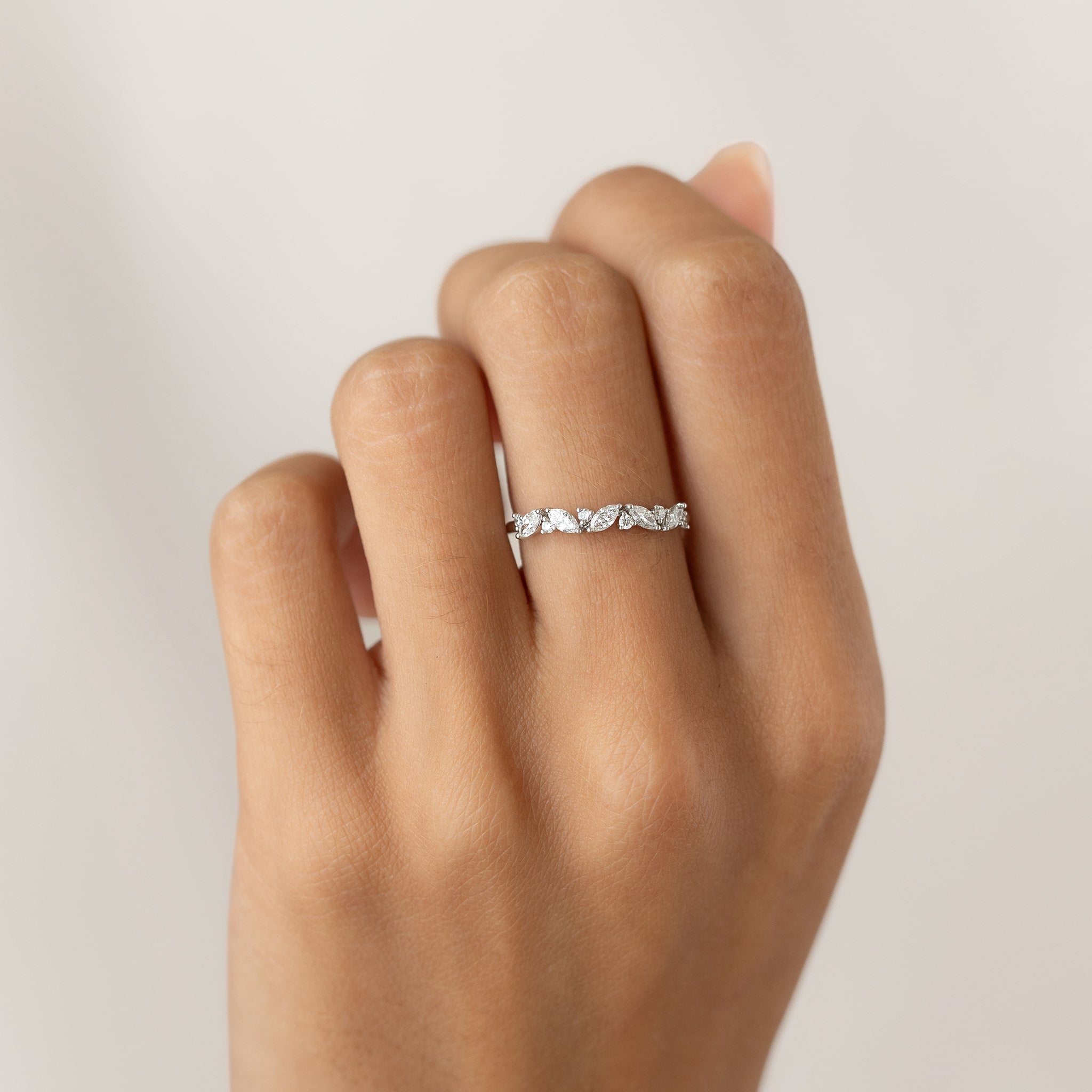 Linjer Marquise and Round Lab Grown Diamond Ring White Gold - Celia