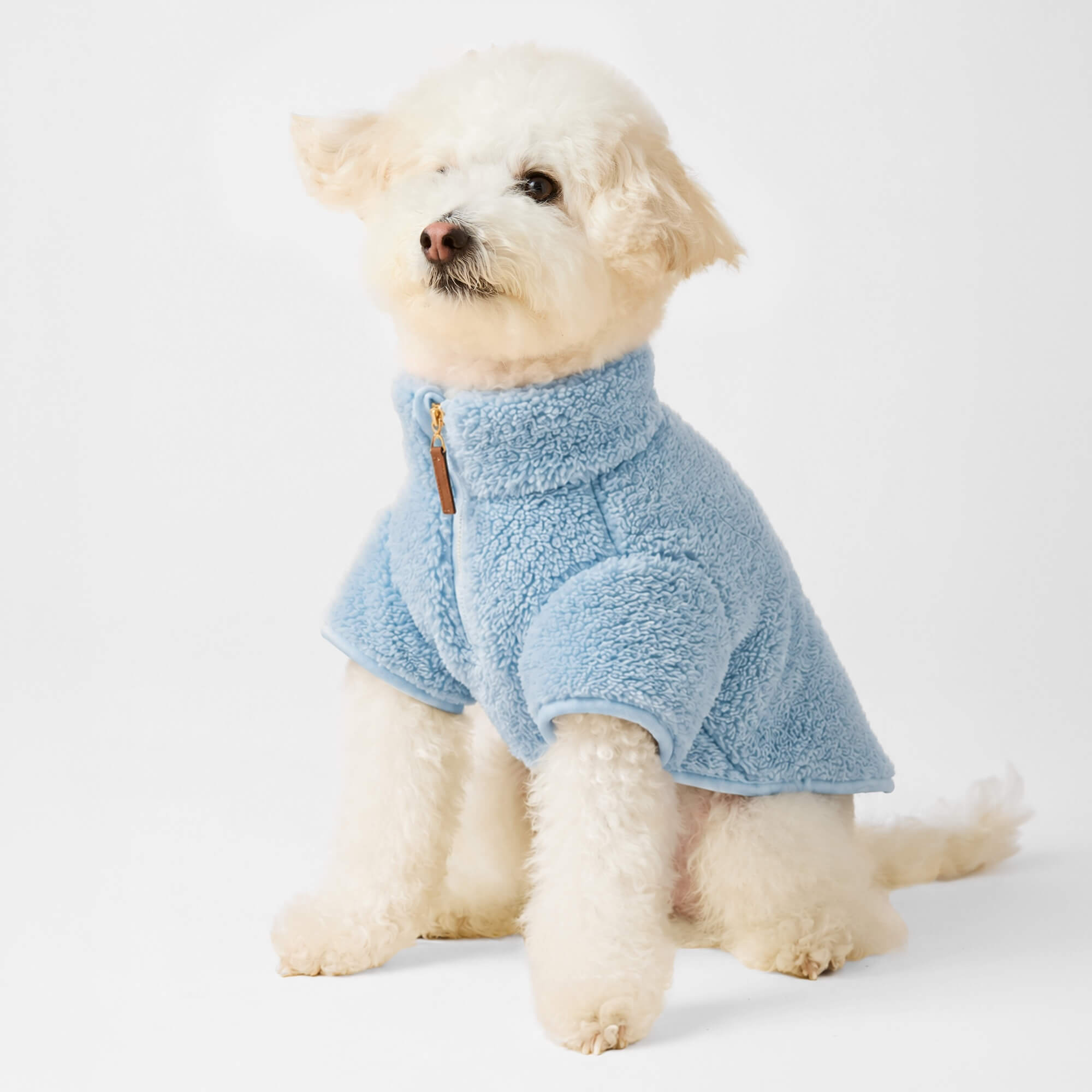 The Foggy Dog Cornflower Blue Quarter-Zip Sherpa Dog Jacket