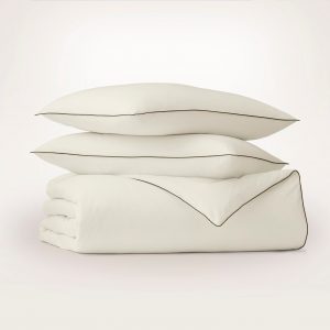 Bollandbranch Signature Embellished Duvet Set - Cream/Deep Walnut Piped Edge
