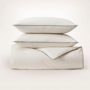 Bollandbranch Percale Embellished Duvet Set - Cream/Deep Walnut Piped Edge