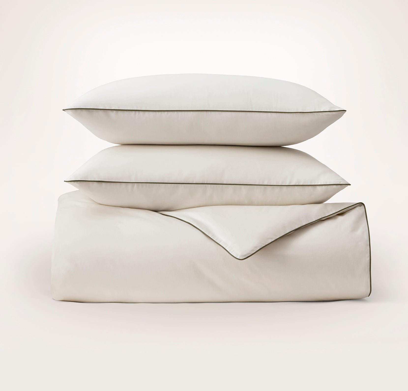 Bollandbranch Percale Embellished Duvet Set - Cream/Deep Walnut Piped Edge