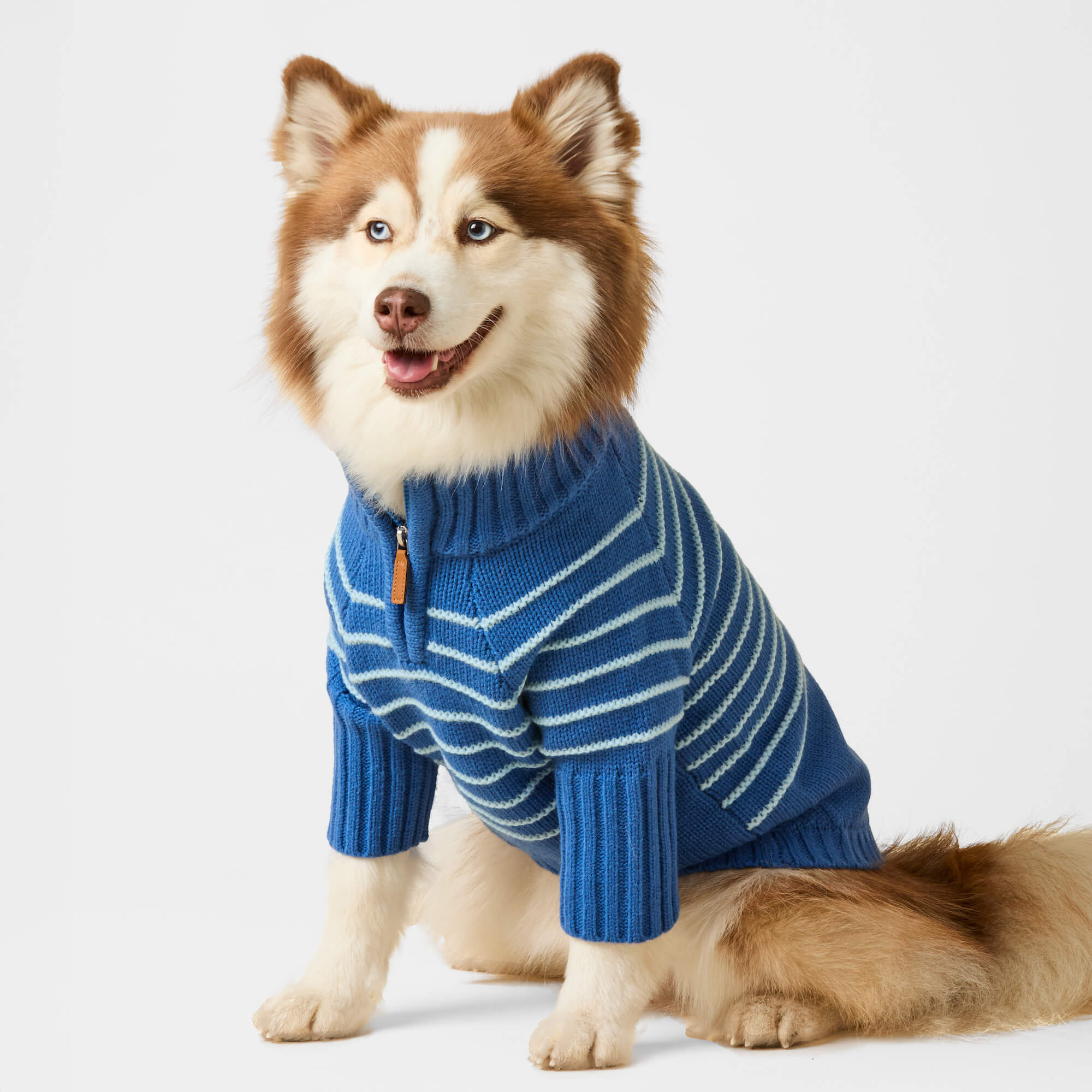 The Foggy Dog Blue Stripe Quarter-Zip Dog Sweater