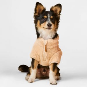 The Foggy Dog Wheat Quarter-Zip Sherpa Dog Jacket