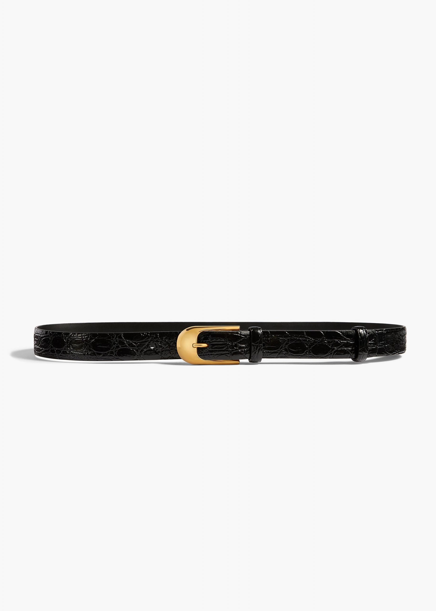Khaite Dome Belt in Black Croc-Embossed Leather with Gold