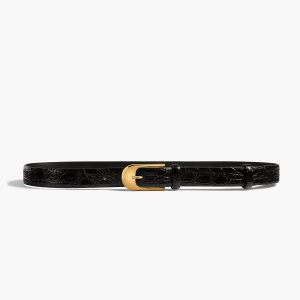 Khaite Dome Belt in Black Alligator with Gold