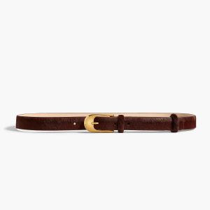Khaite Dome Belt in Red Mahogany Haircalf with Gold