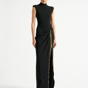 Balmain Robe longue fendue en jersey