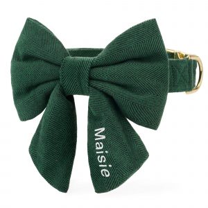 The Foggy Dog Evergreen Herringbone Flannel Lady Bow Collar