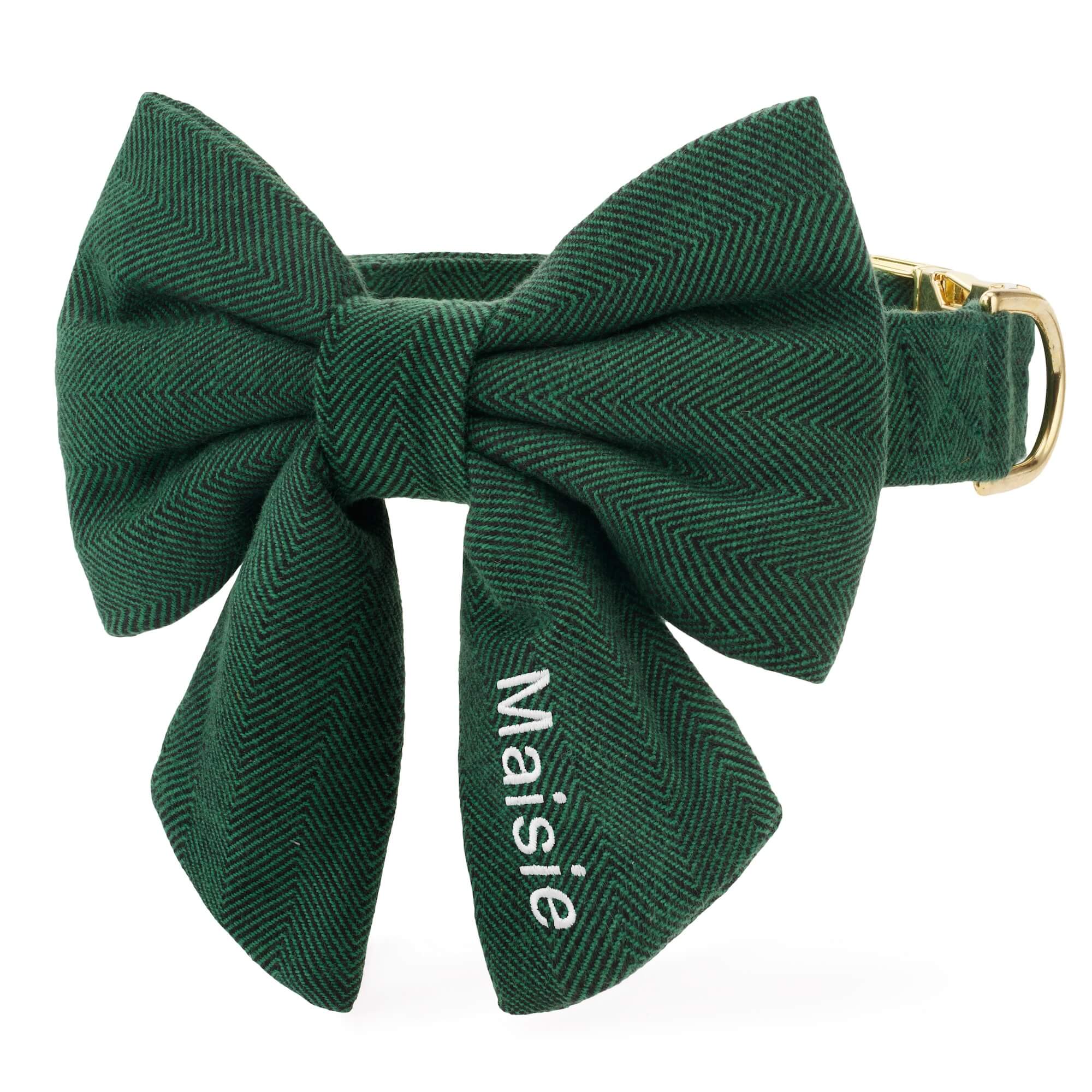 The Foggy Dog Evergreen Herringbone Flannel Lady Bow Collar