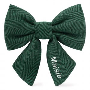 The Foggy Dog Evergreen Herringbone Flannel Lady Dog Bow