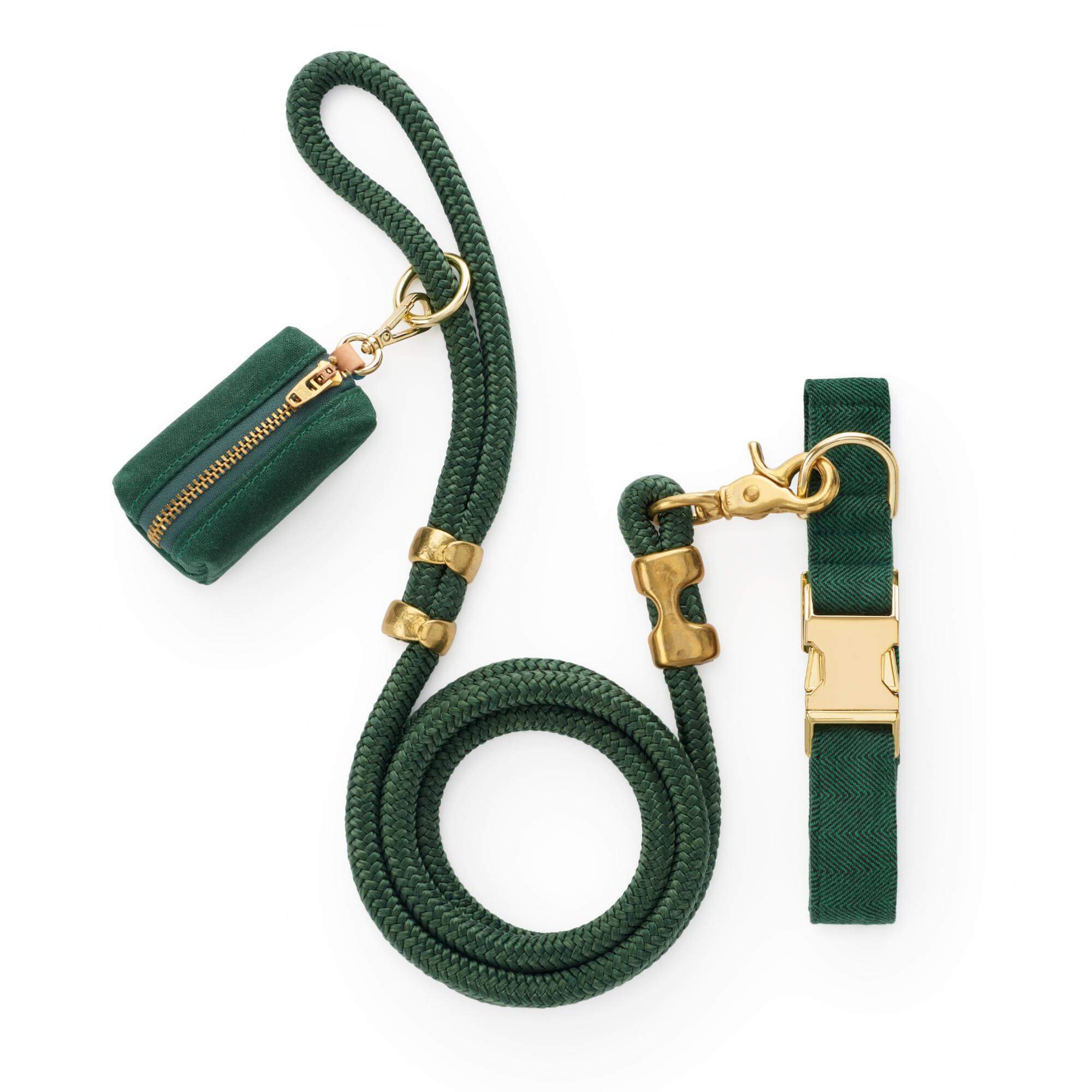 The Foggy Dog Evergreen Herringbone Flannel Collar Walk Set