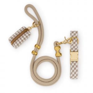 The Foggy Dog Mushroom Brown Gingham Collar Walk Set