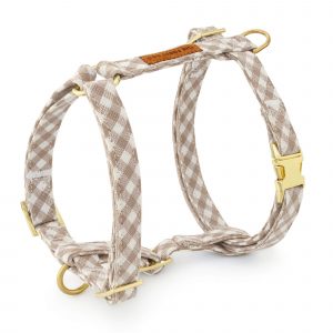 The Foggy Dog Mushroom Brown Gingham Dog Harness