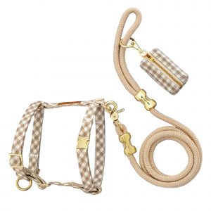 The Foggy Dog Mushroom Brown Gingham Harness Walk Set