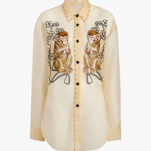 Khaite Goya Top in Champagne Monkey Embroidery