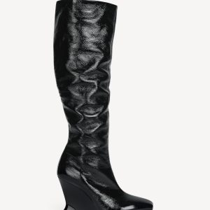 Balmain Bottes wedge en cuir verni froissé
