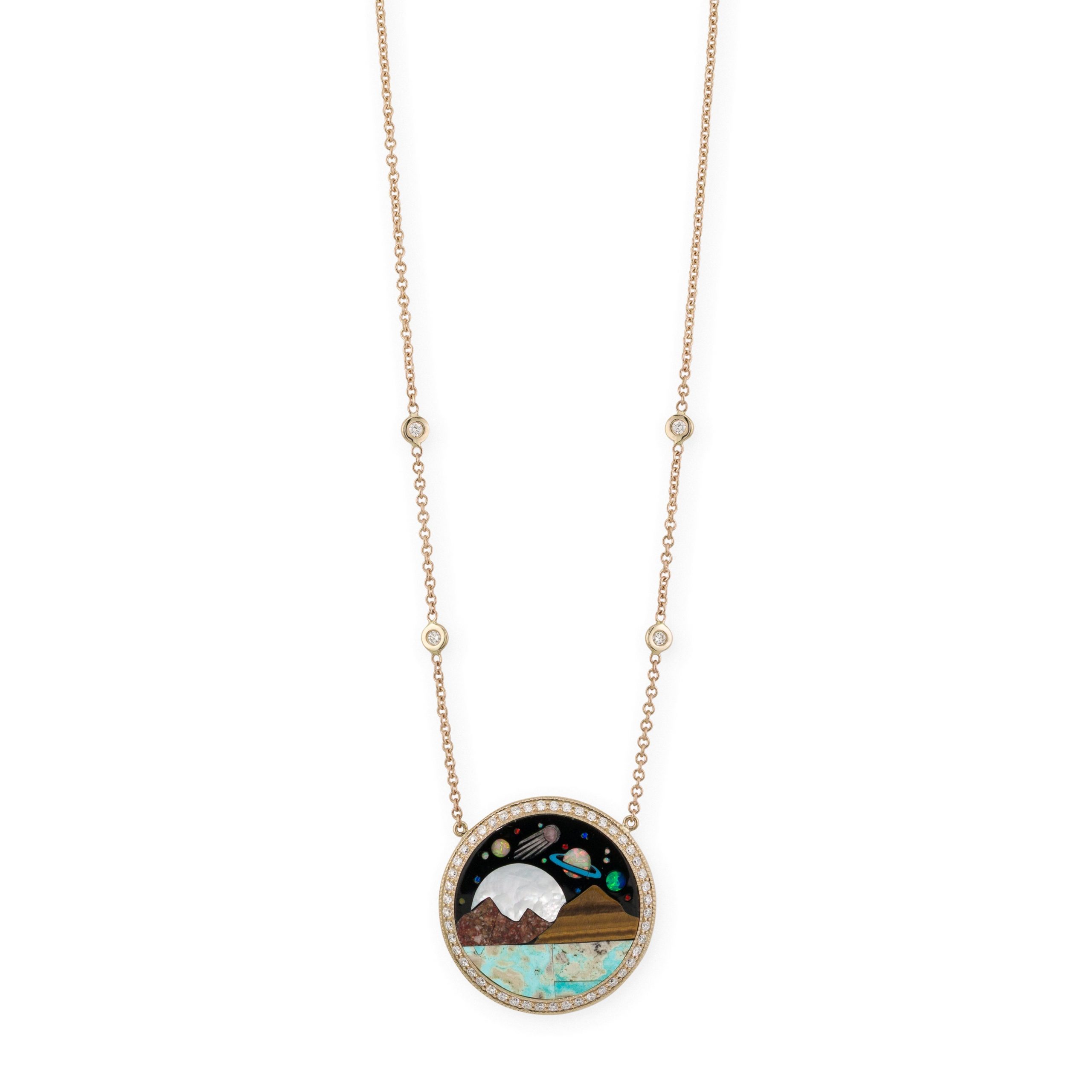 Jacquie Aiche Small Pavé Diamond Moon Over Water Scenic Inlay Necklace