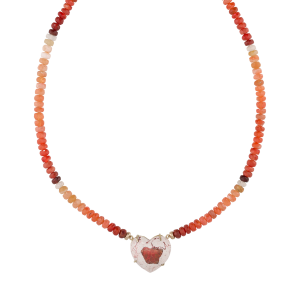 Jacquie Aiche Opal Heart Pendant Orange Opal Beaded Necklace