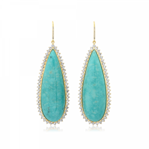 Jennifer Meyer Teardrop Turquoise Cabochon Earrings with Diamonds