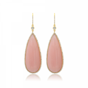 Jennifer Meyer Teardrop Pink Opal Cabochon Earrings with Diamonds