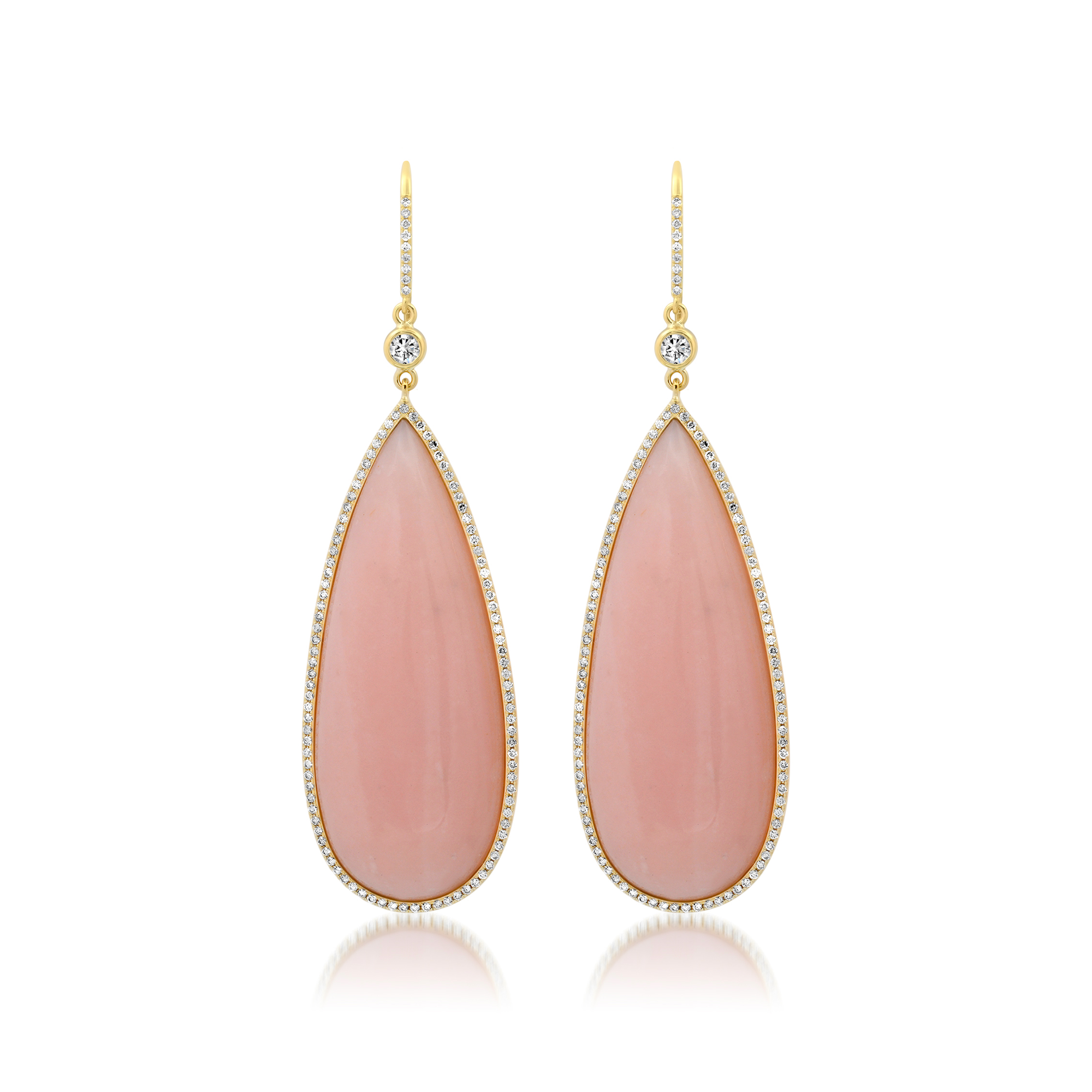Jennifer Meyer Teardrop Pink Opal Cabochon Earrings with Diamonds