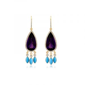 Jennifer Meyer Amethyst with Diamond and Turquoise Fringe Earrings