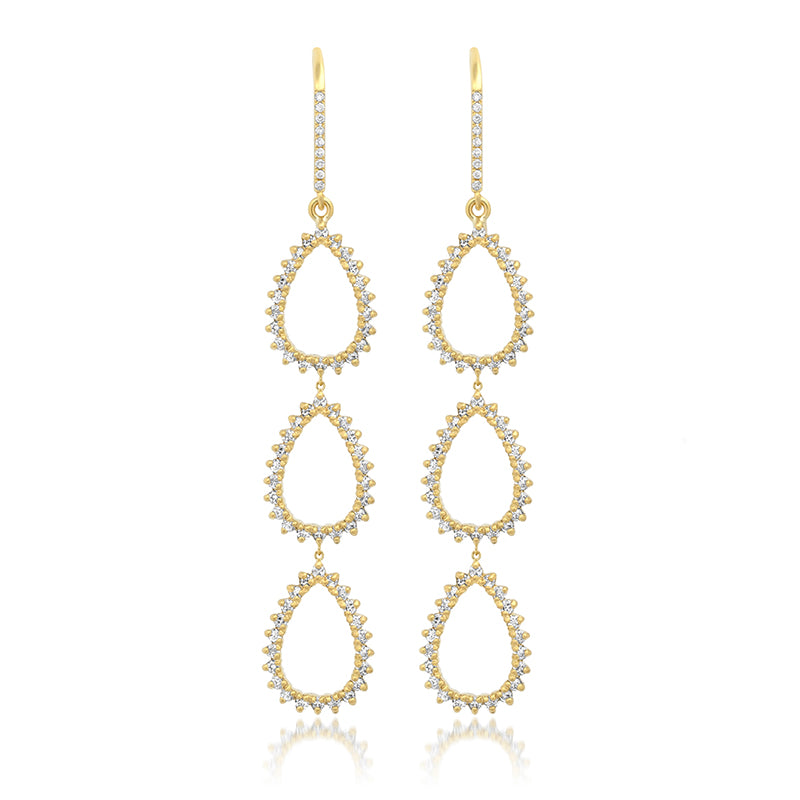 Jennifer Meyer Triple 3-Prong Diamond Mini Open Teardrop Earrings