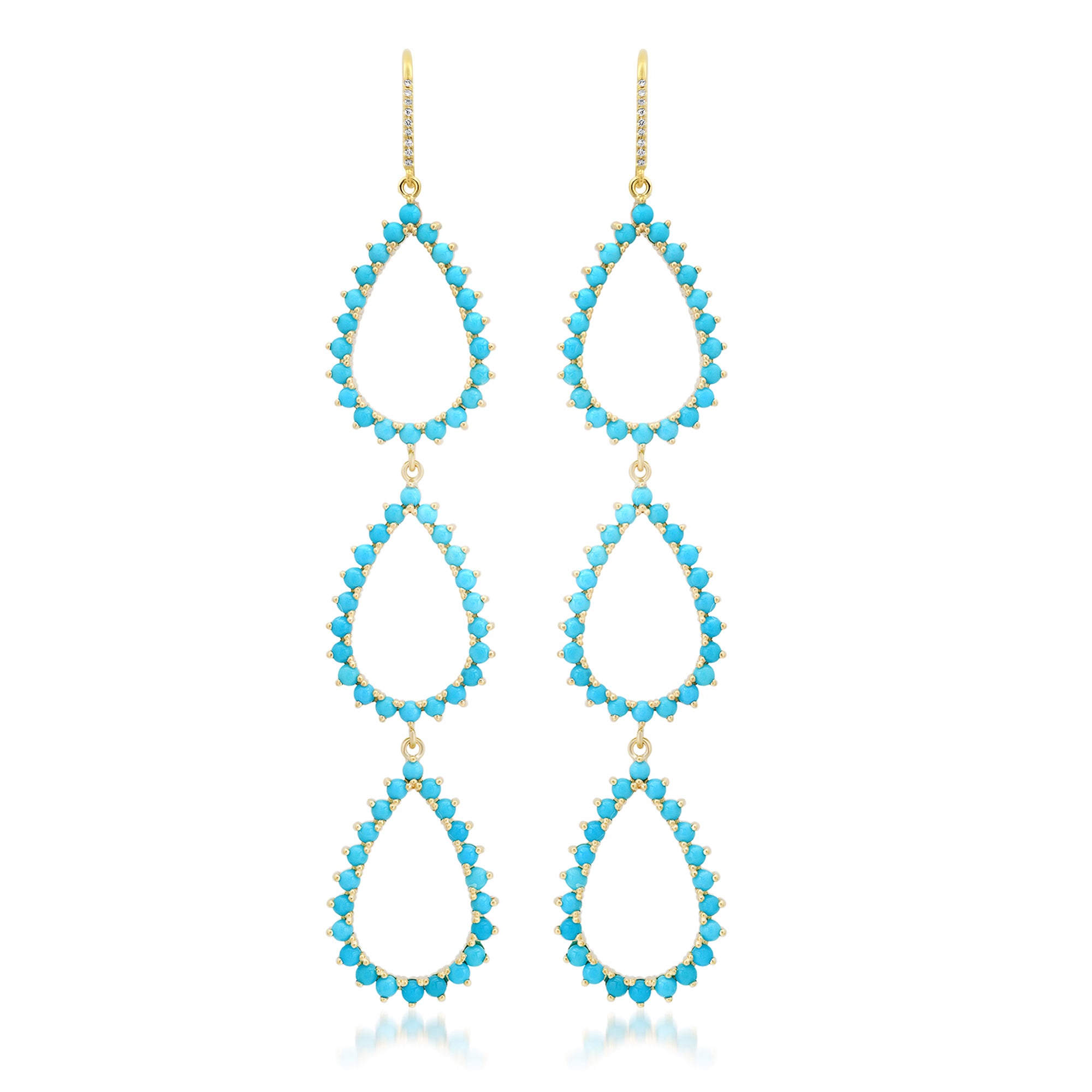 Jennifer Meyer Triple 3-Prong Turquoise Open Teardrop Earrings