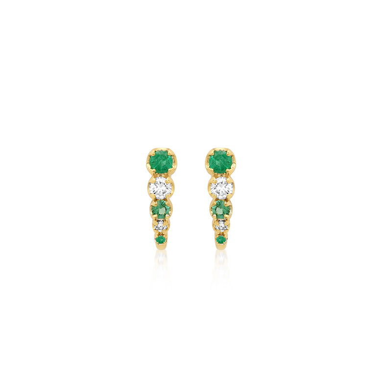 Jennifer Meyer Mini Graduated Illusion Set Emerald and Diamond Edith Studs