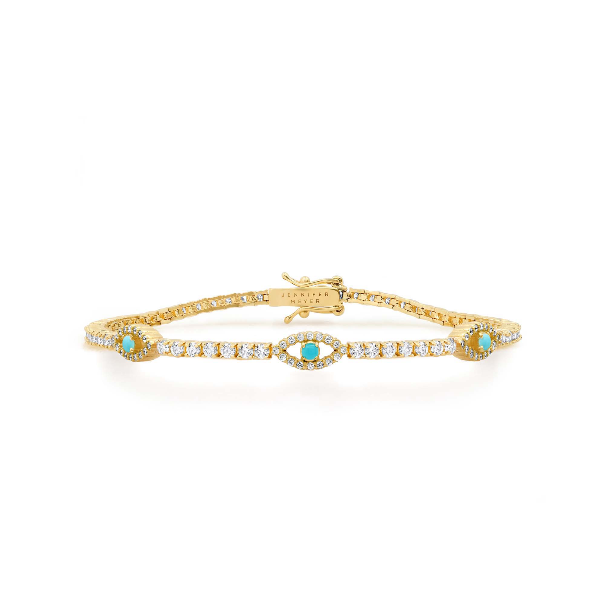 Jennifer Meyer 4-Prong Diamond Tennis Bracelet with Turquoise Mini Open Evil Eye Accents