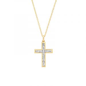 Jennifer Meyer Channel Set Diamond Baguette Cross Necklace