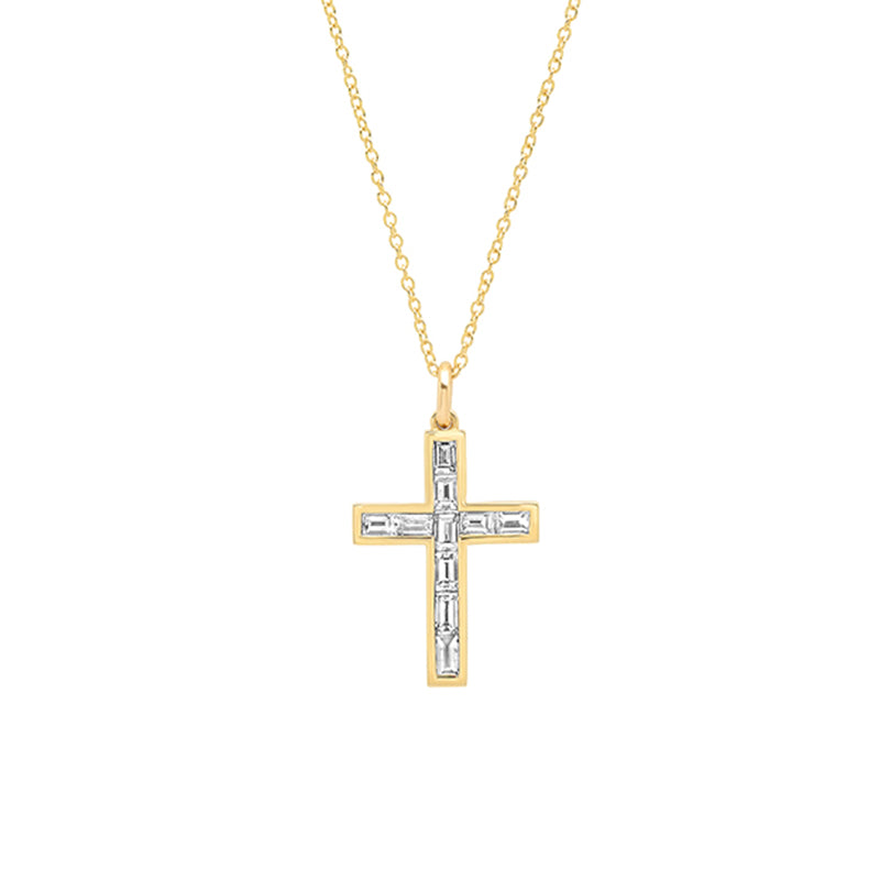 Jennifer Meyer Channel Set Diamond Baguette Cross Necklace