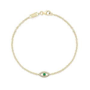 Jennifer Meyer Mini Diamond Open Evil Eye with Emerald Center Bracelet
