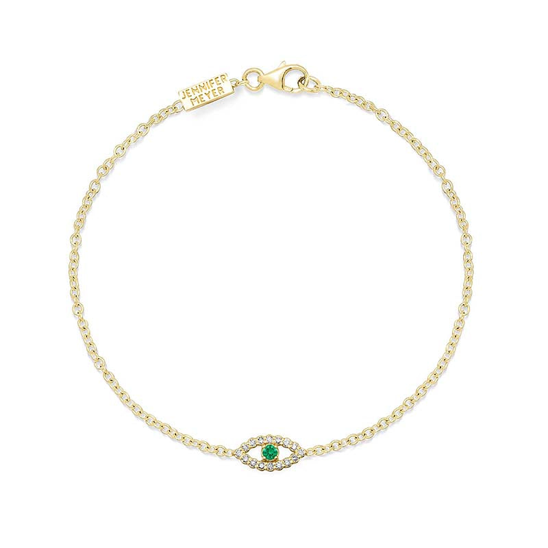 Jennifer Meyer Mini Diamond Open Evil Eye with Emerald Center Bracelet
