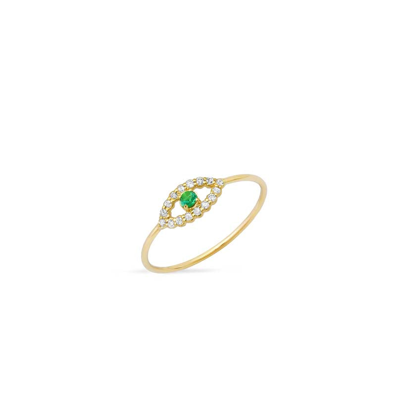 Jennifer Meyer Diamond Mini Open Evil Eye Ring with Emerald Center