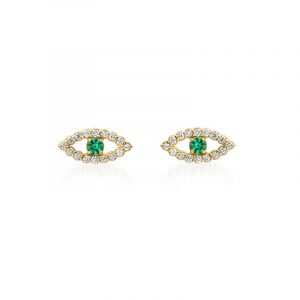 Jennifer Meyer Diamond Mini Open Evil Eye Studs with Emerald Center