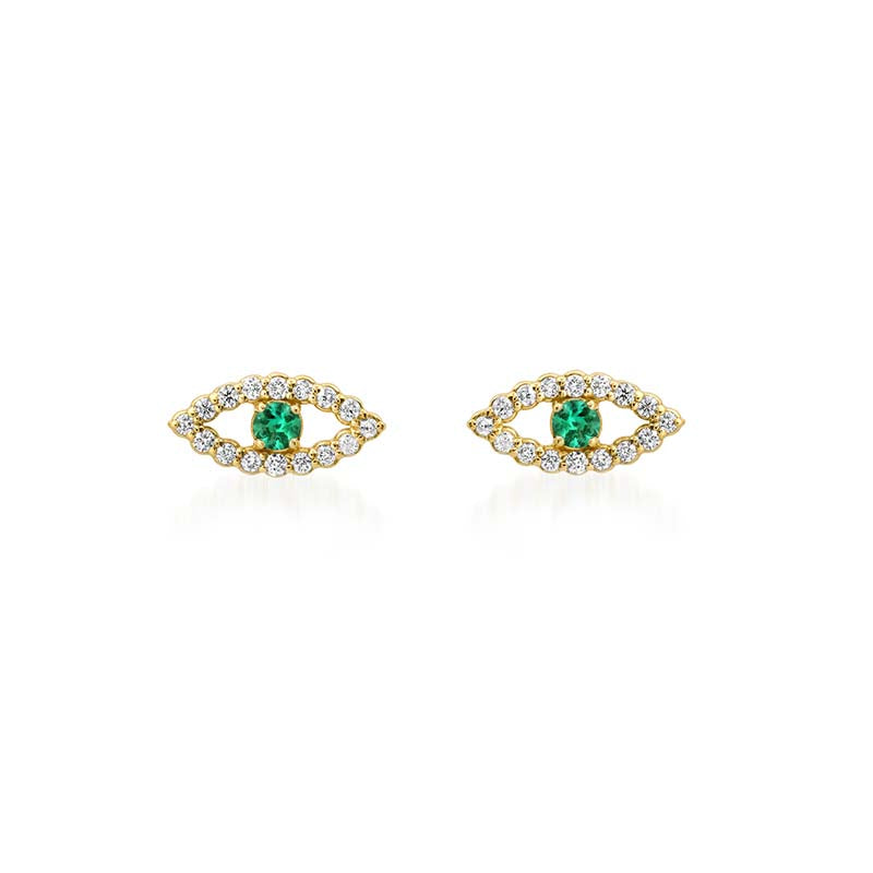 Jennifer Meyer Diamond Mini Open Evil Eye Studs with Emerald Center