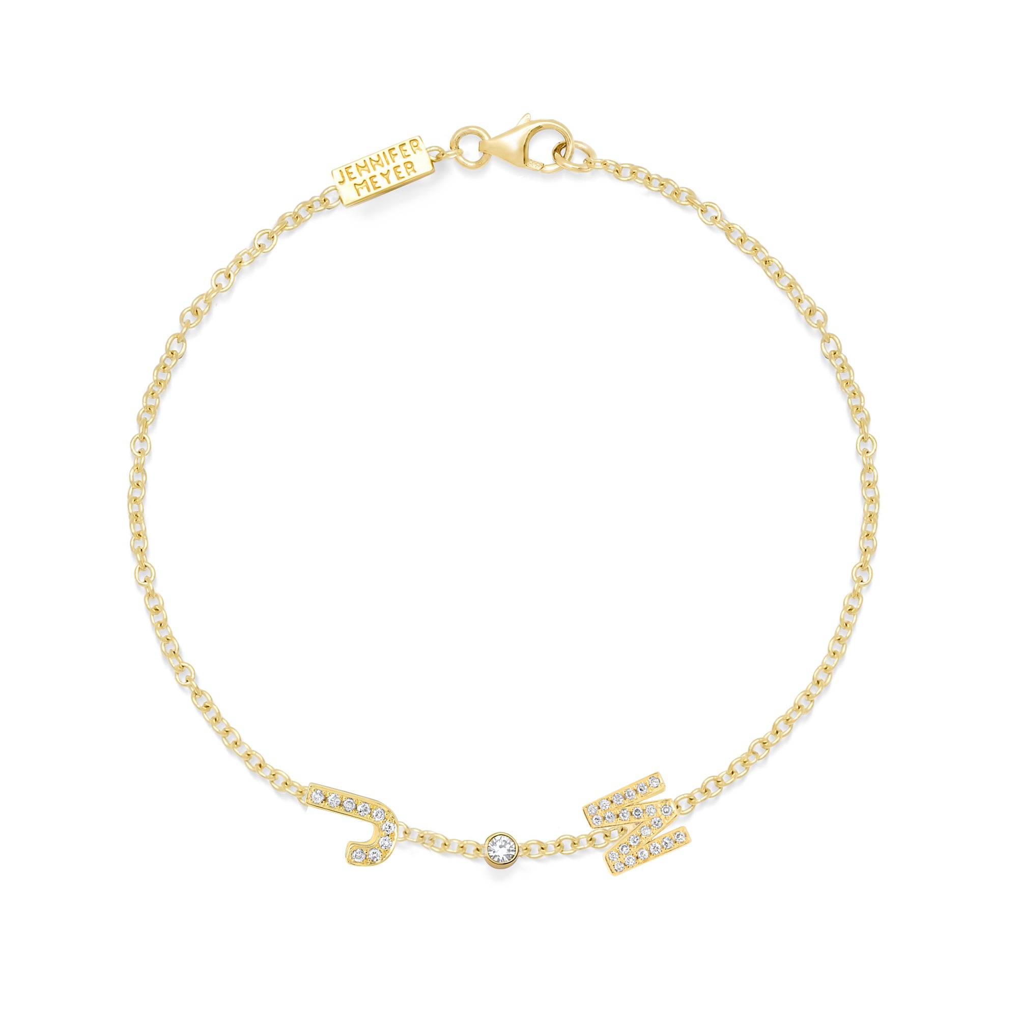 Jennifer Meyer Custom Diamond Mini Letter Bracelet with Diamond Bezel Accent