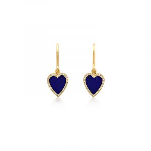 Jennifer Meyer Mini Lapis Inlay Heart with Diamond Pave Earrings
