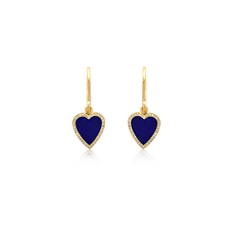 Jennifer Meyer Mini Lapis Inlay Heart with Diamond Pave Earrings