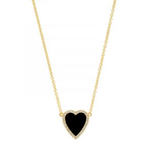 Jennifer Meyer Mini Onyx Inlay Heart Necklace with Diamonds