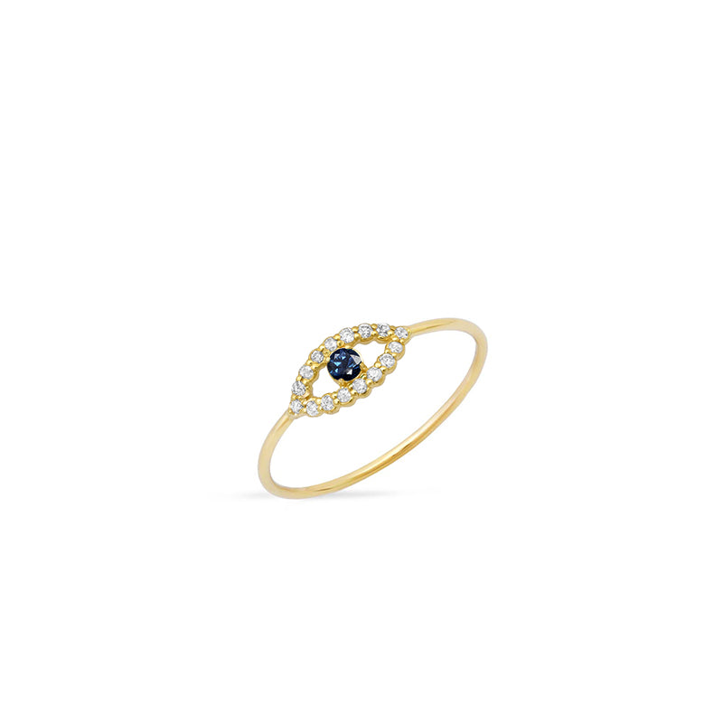 Jennifer Meyer Diamond Mini Open Evil Eye Ring with Sapphire Center