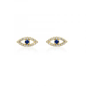 Jennifer Meyer Diamond Mini Open Evil Eye Studs with Sapphire Center