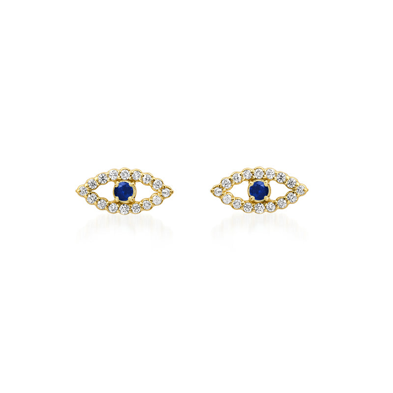 Jennifer Meyer Diamond Mini Open Evil Eye Studs with Sapphire Center